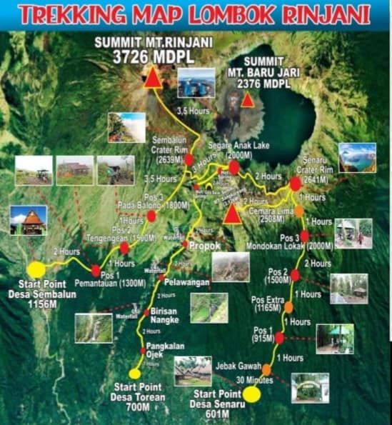 trekking maps rinjani mount salvin trekking